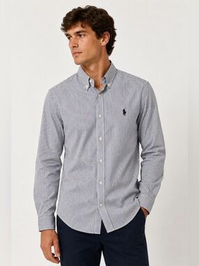 U.S. Polo Assn Grey White Stripe Wrinkle Free Dress Shirt 15 34/35